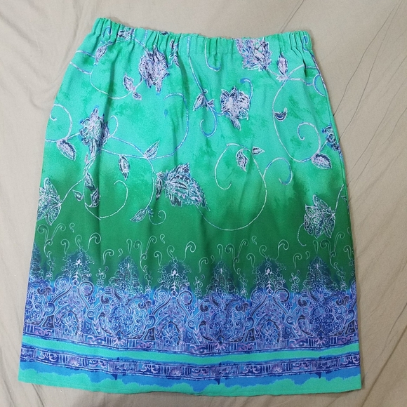 Marian j Fry skirt floral skirt pullon elastic waist green blue teal - Picture 7 of 8